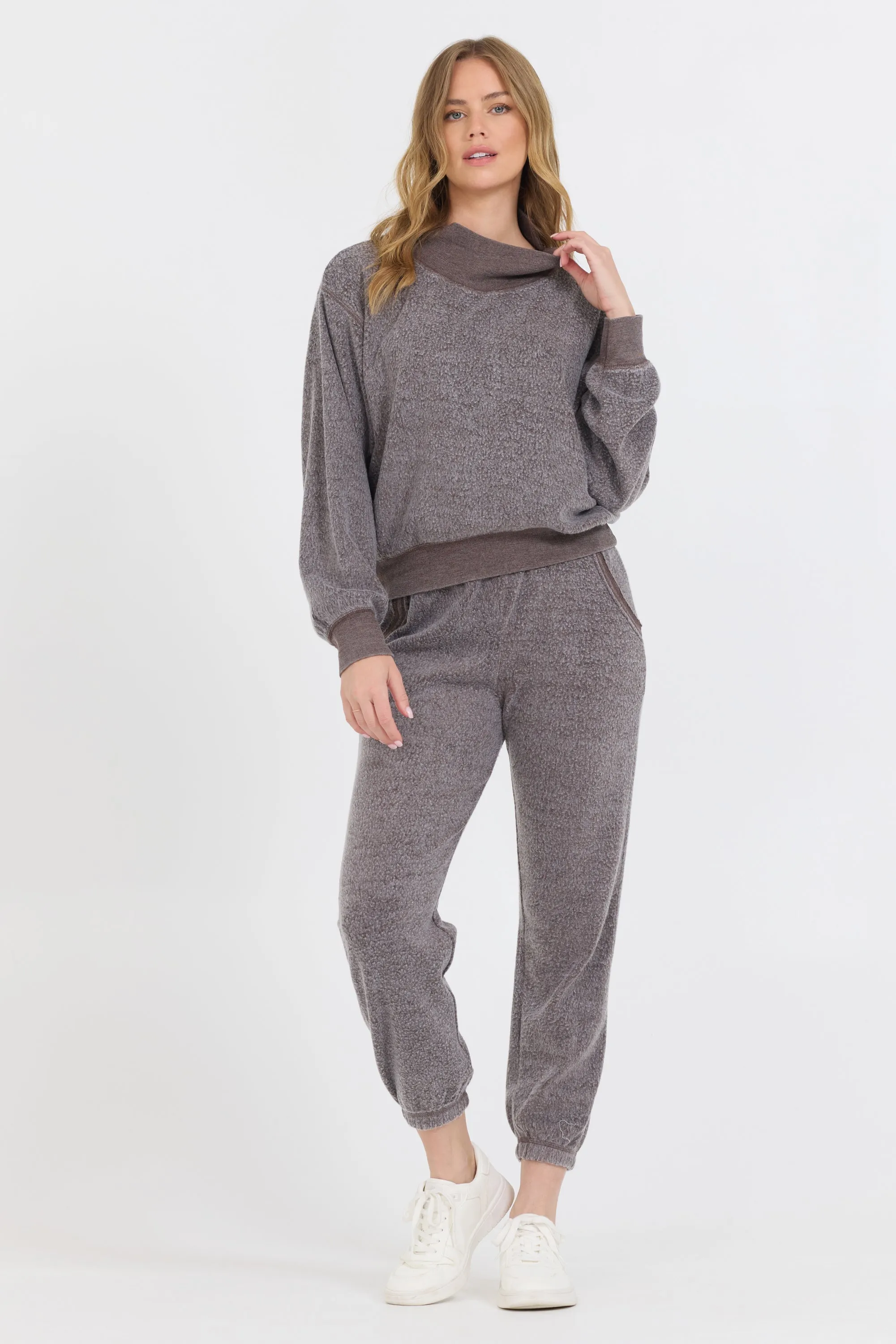 Chocolate Syrup Reverse Fleece Mock Neck Sweatshirt