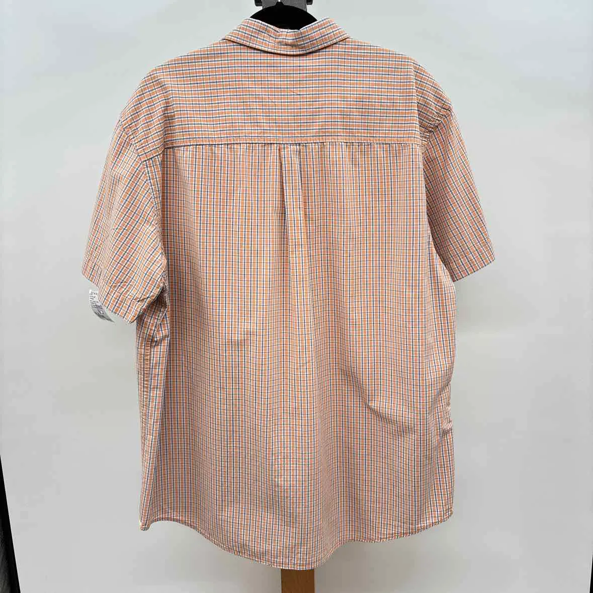 Club Room Men's Size XL Orange Cotton Checkered Short Sleeve Shirt