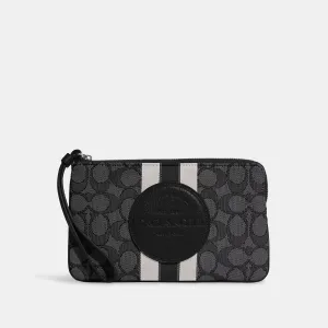 Coach Outlet Dempsey Large Corner Zip Wristlet In Signature Jacquard With Stripe And Coach Patch