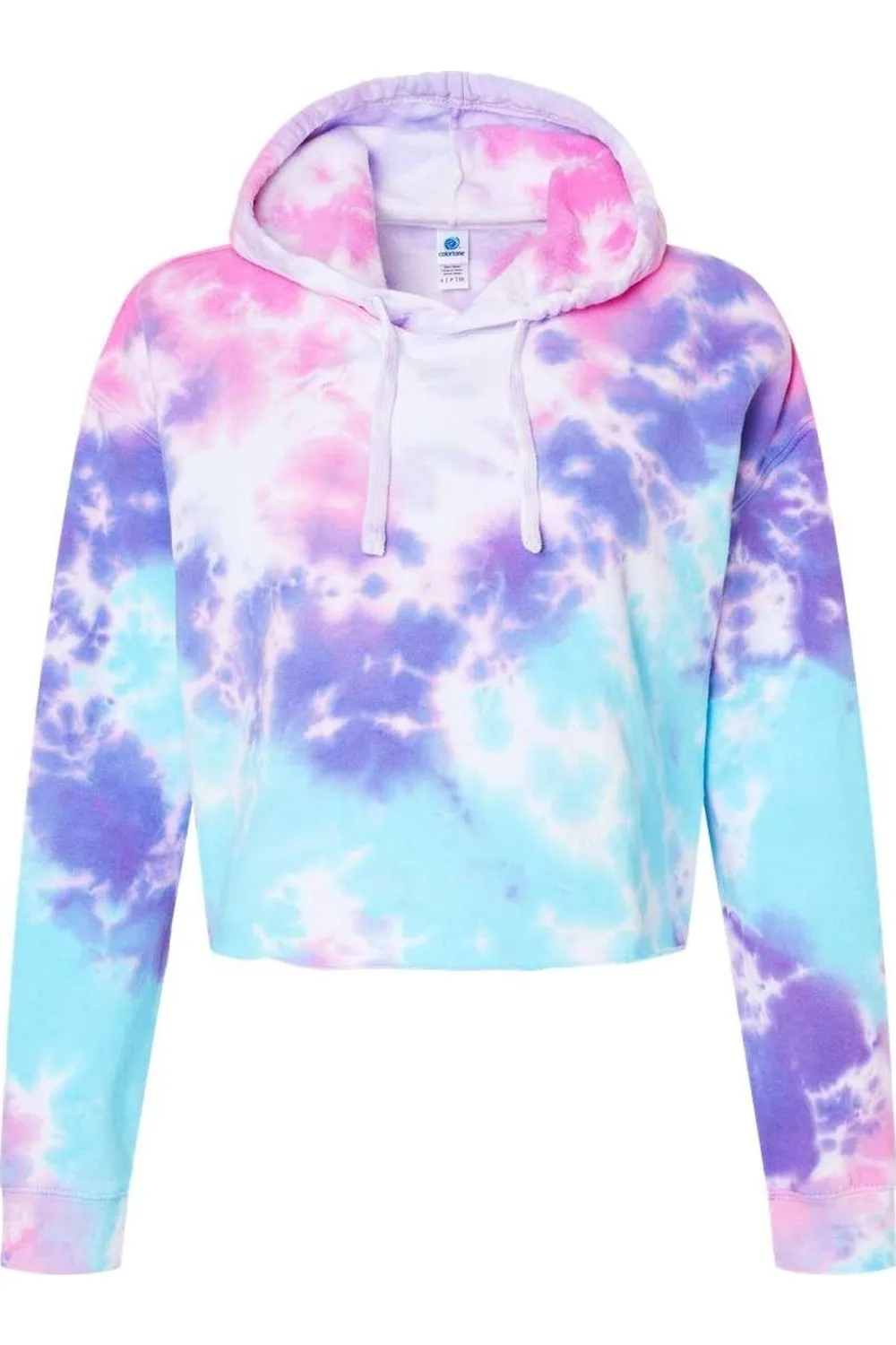 Colortone Womens Tie-Dyed Crop Hooded Sweatshirt
