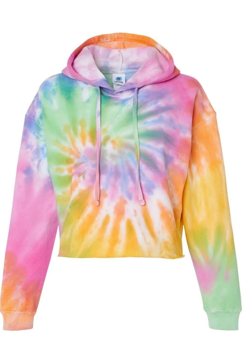 Colortone Womens Tie-Dyed Crop Hooded Sweatshirt