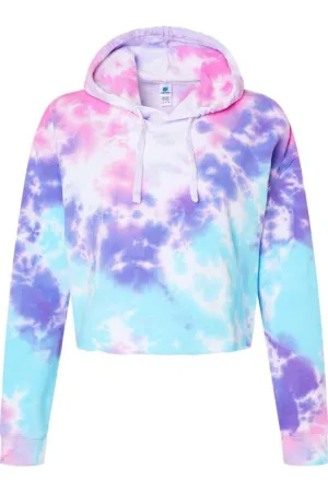 Colortone Womens Tie-Dyed Crop Hooded Sweatshirt