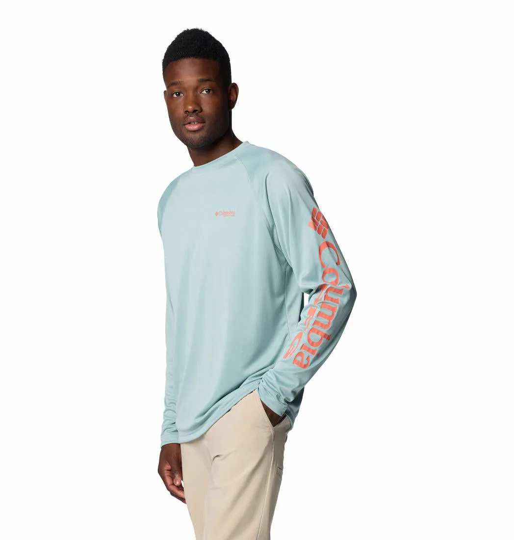 Columbia Men Blue Omni-Shade Terminal Tackle Heather Long Sleeve Shirt