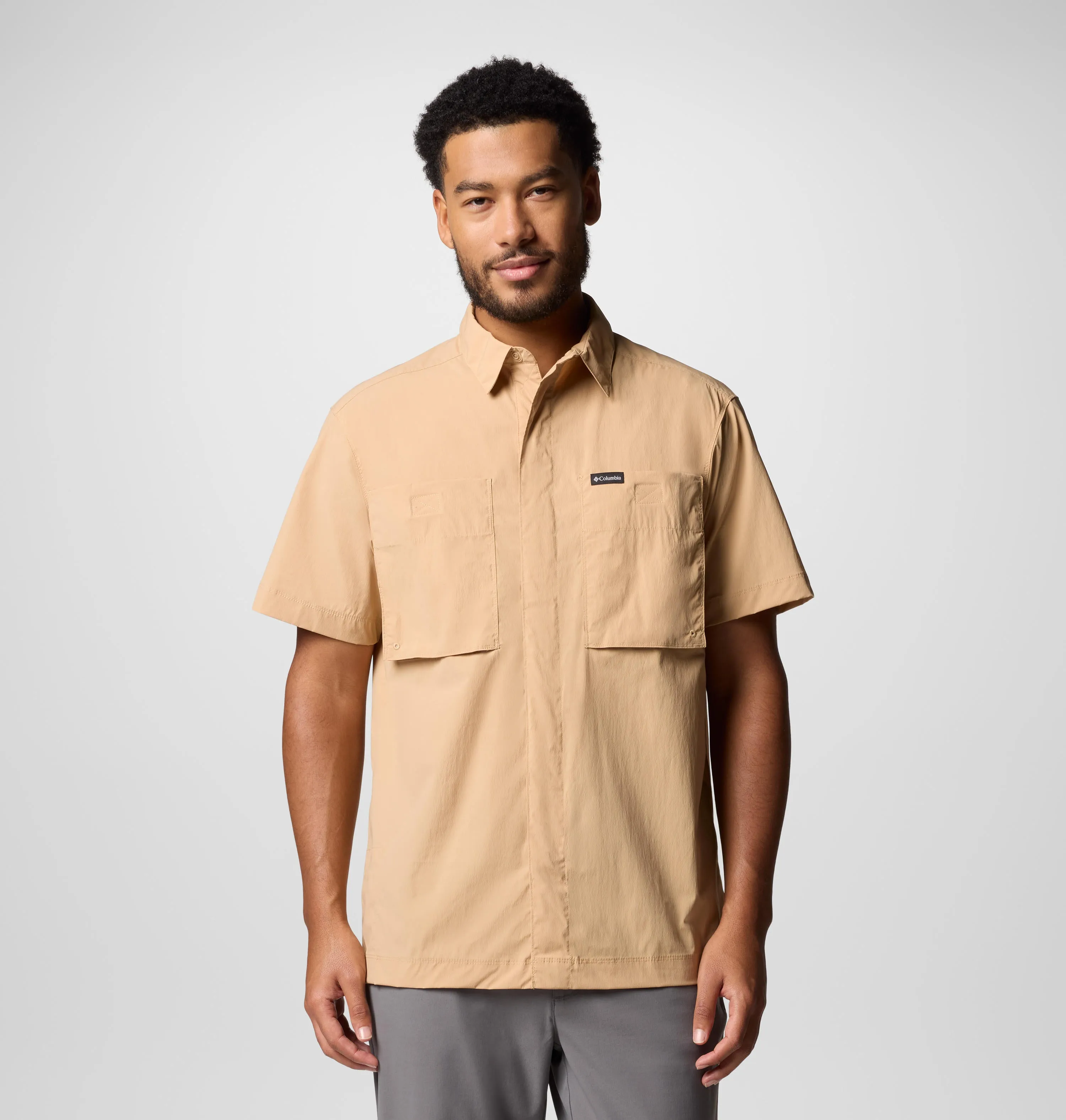 Columbia Men Brown Omni-Freeze Black Mesa Utility Short Sleeve Shirt