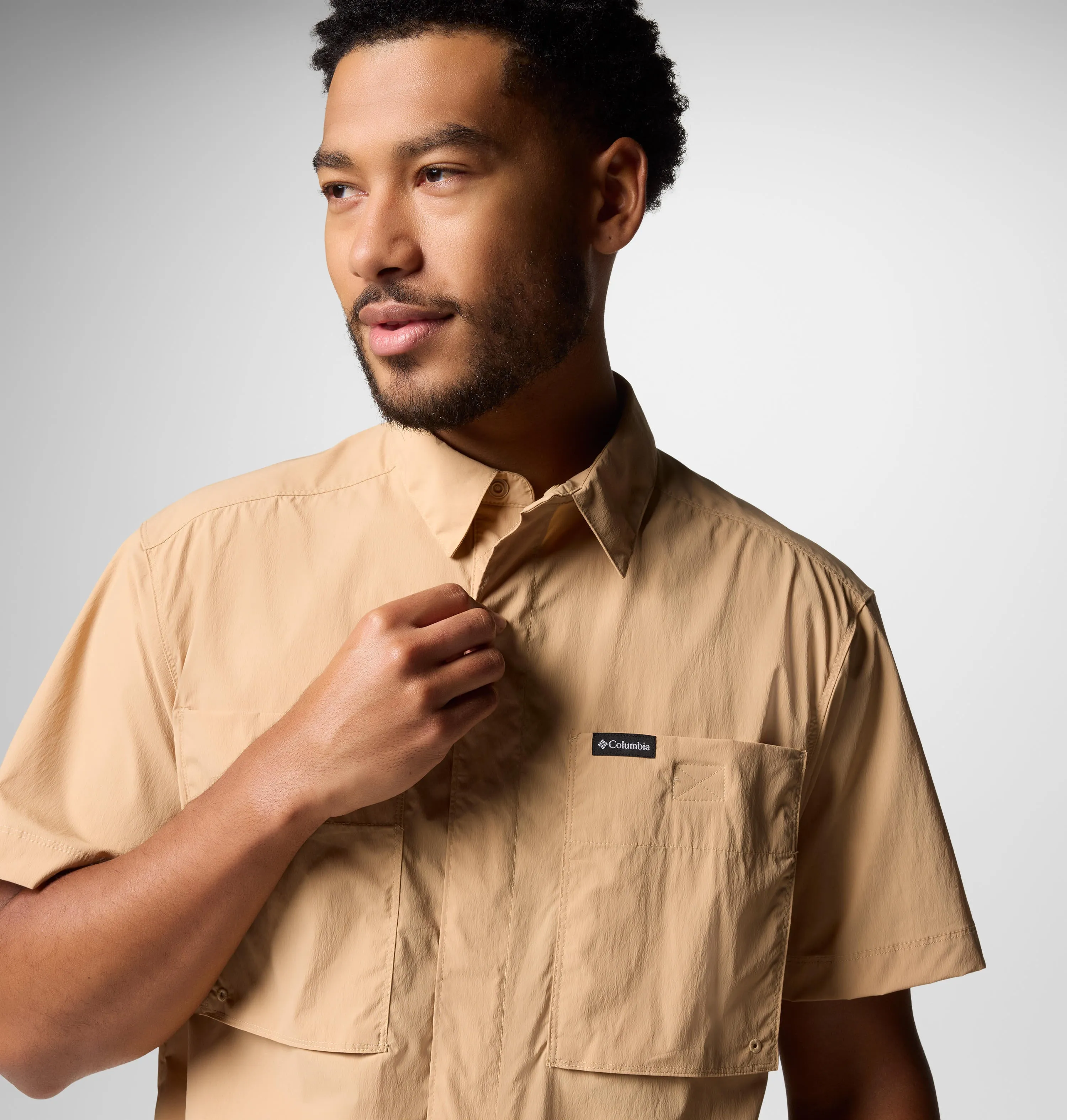 Columbia Men Brown Omni-Freeze Black Mesa Utility Short Sleeve Shirt