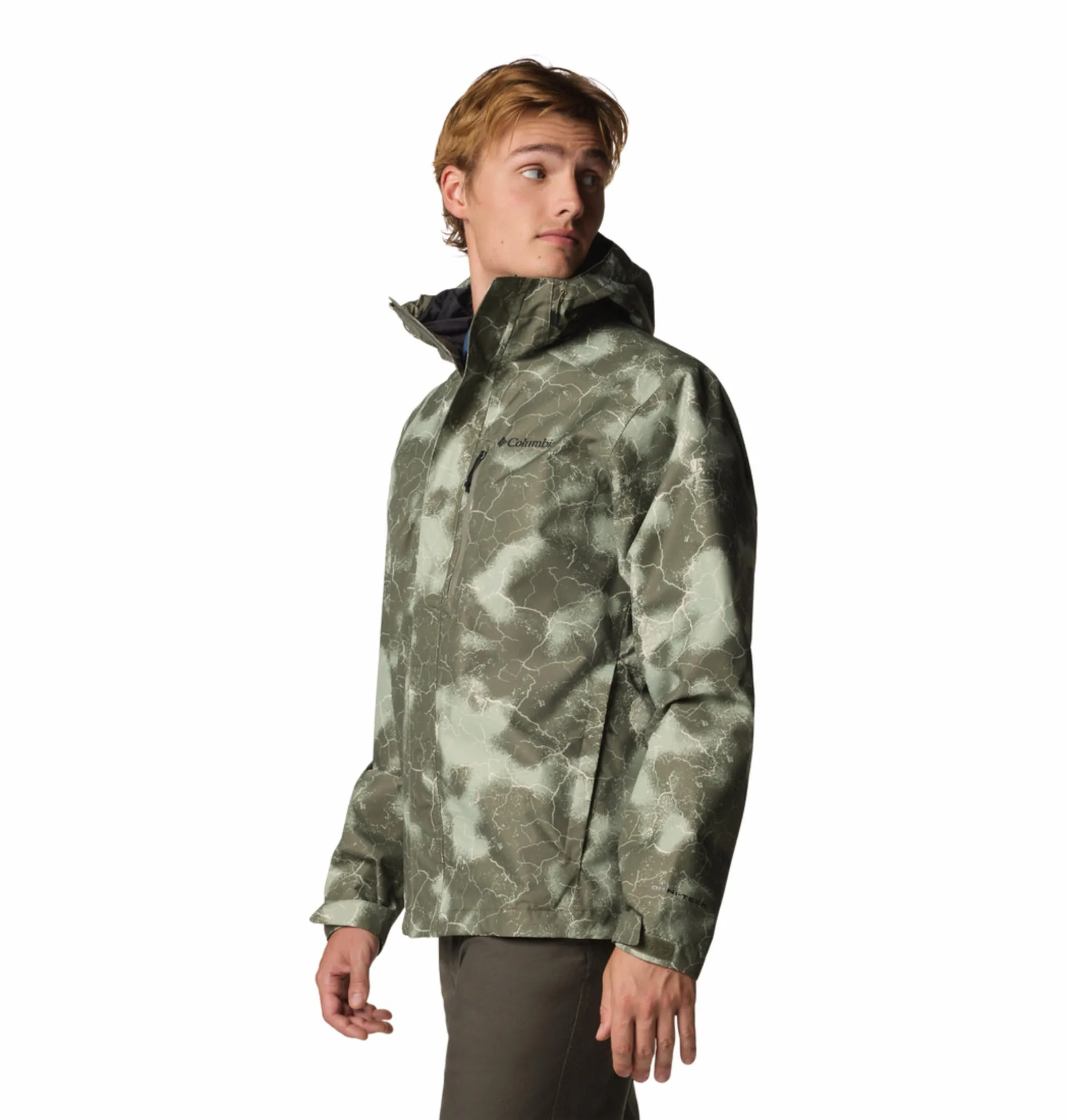 Columbia Men Green Omni-Tech Hikebound II Printed Waterproof Rain Jacket
