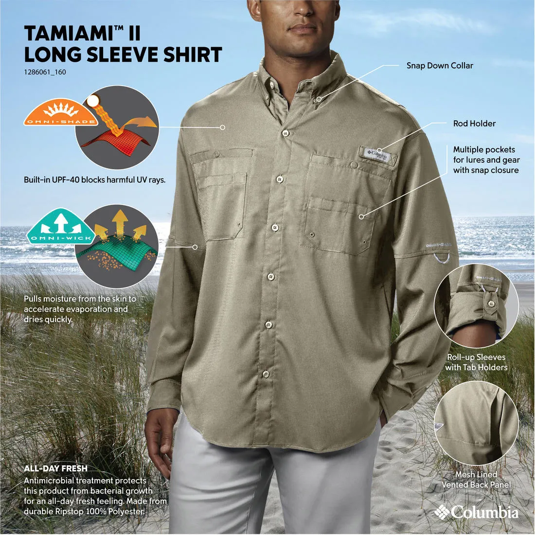 Columbia Men White Omni-Wick Tamiami II Long Sleeve Shirt