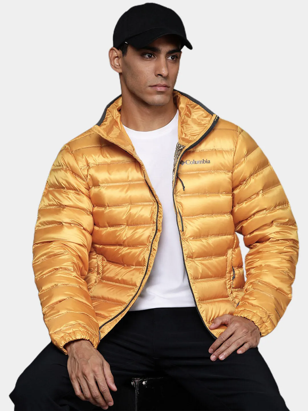 Columbia Men Yellow Omni-Heat Infinity Pebble Peak Down Jacket