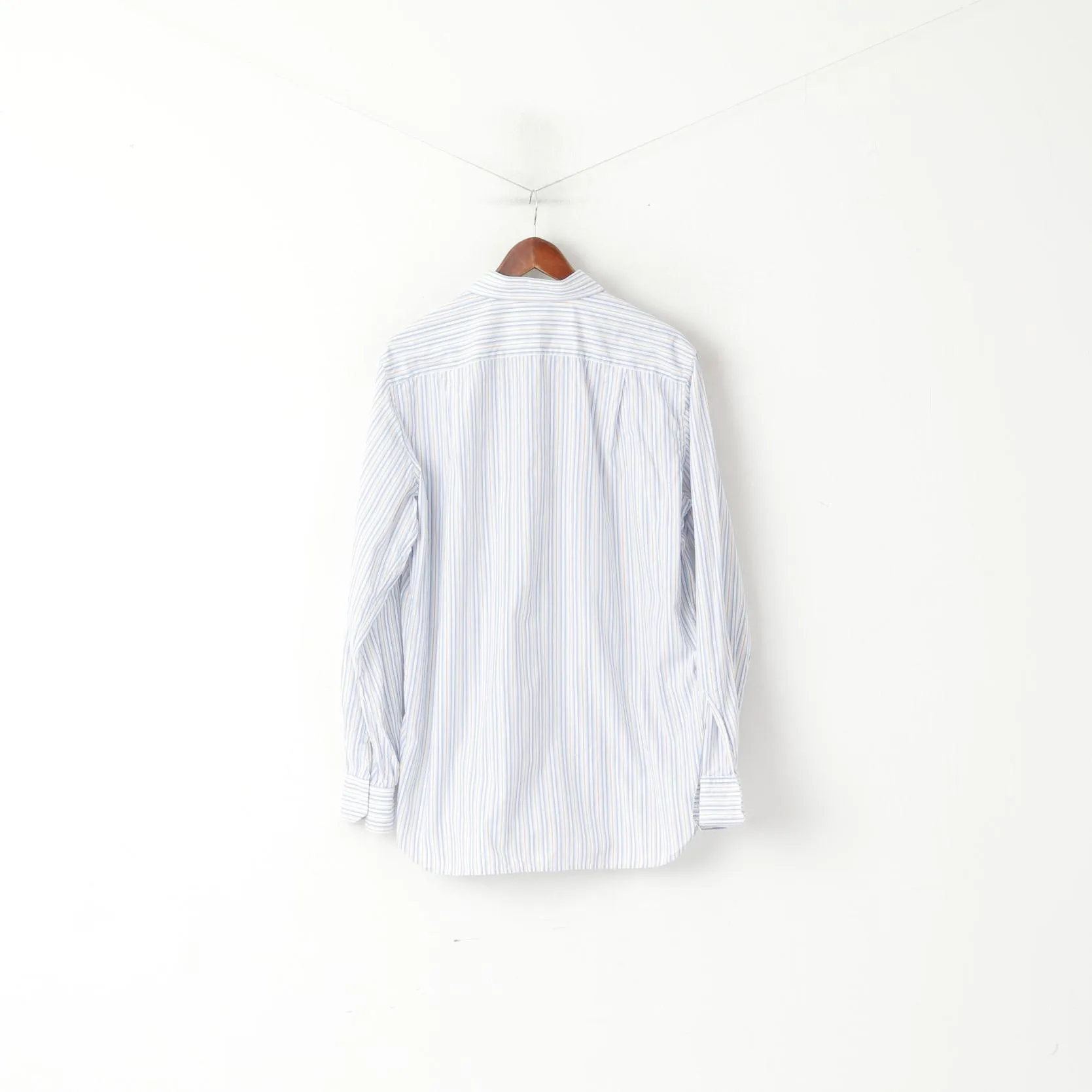 Corneliani Men 17 43 L Casual Shirt Blue Striped Cotton Made in Italy Long Sleeve Top