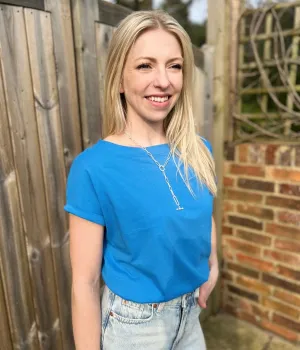 Cornflower Blue Cap Sleeve Cotton T Shirt