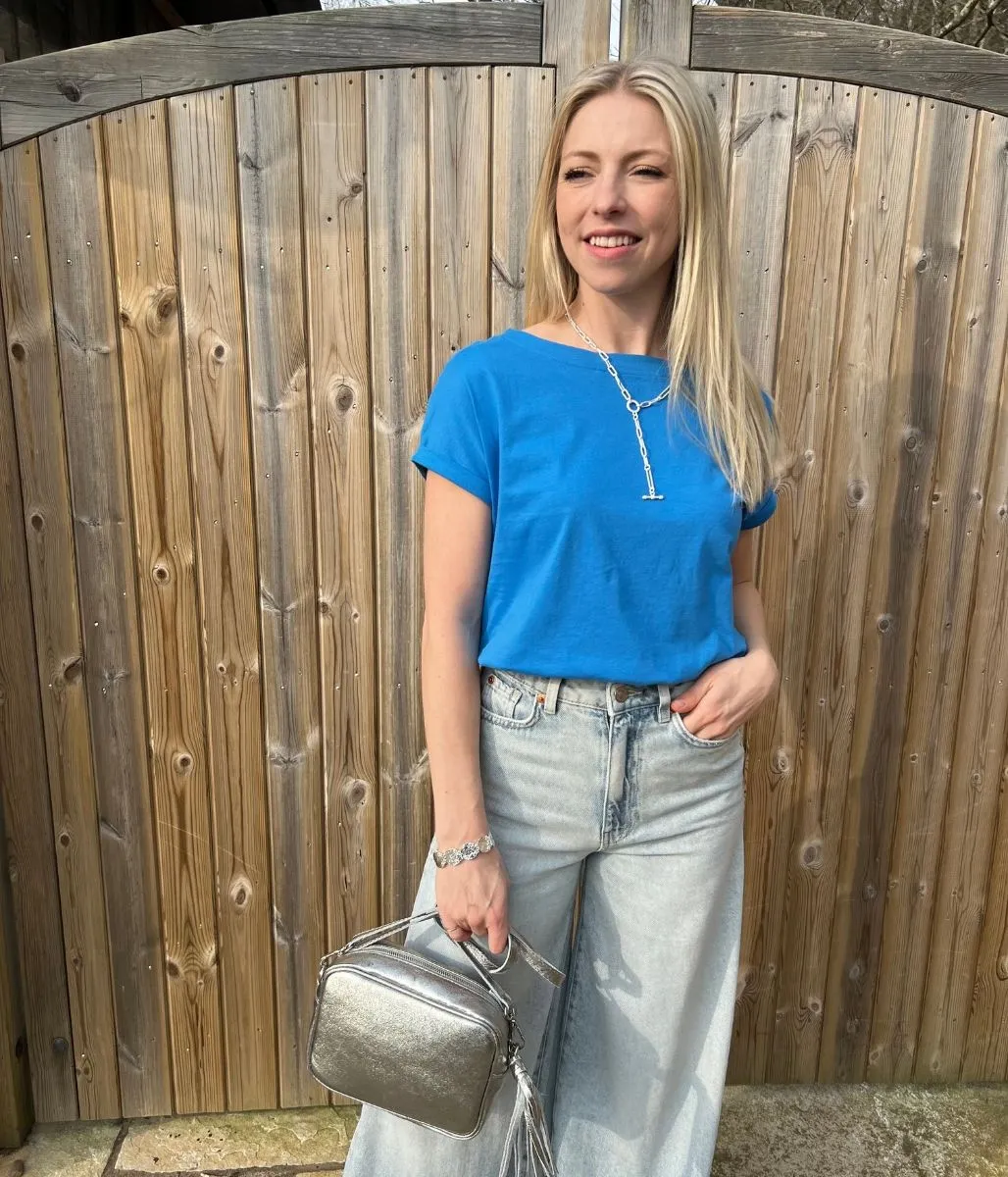 Cornflower Blue Cap Sleeve Cotton T Shirt