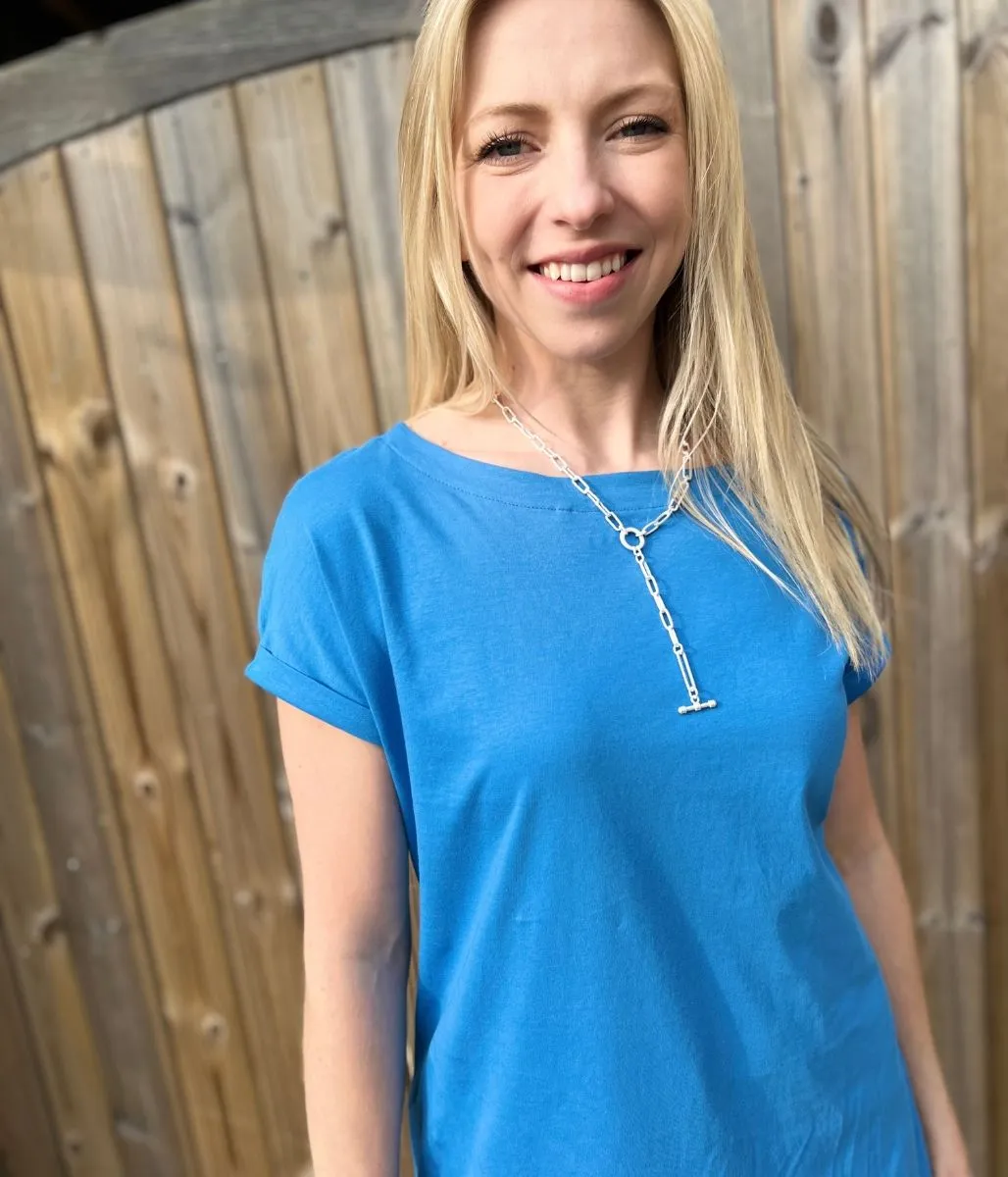 Cornflower Blue Cap Sleeve Cotton T Shirt