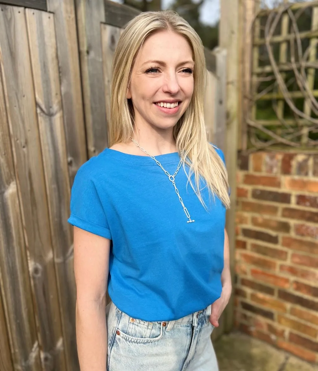 Cornflower Blue Cap Sleeve Cotton T Shirt
