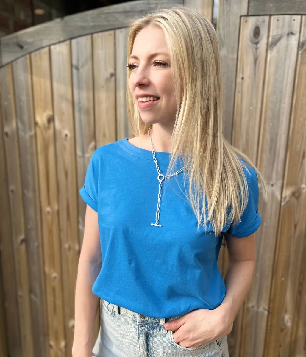 Cornflower Blue Cap Sleeve Cotton T Shirt