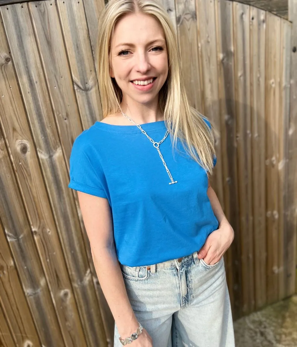 Cornflower Blue Cap Sleeve Cotton T Shirt