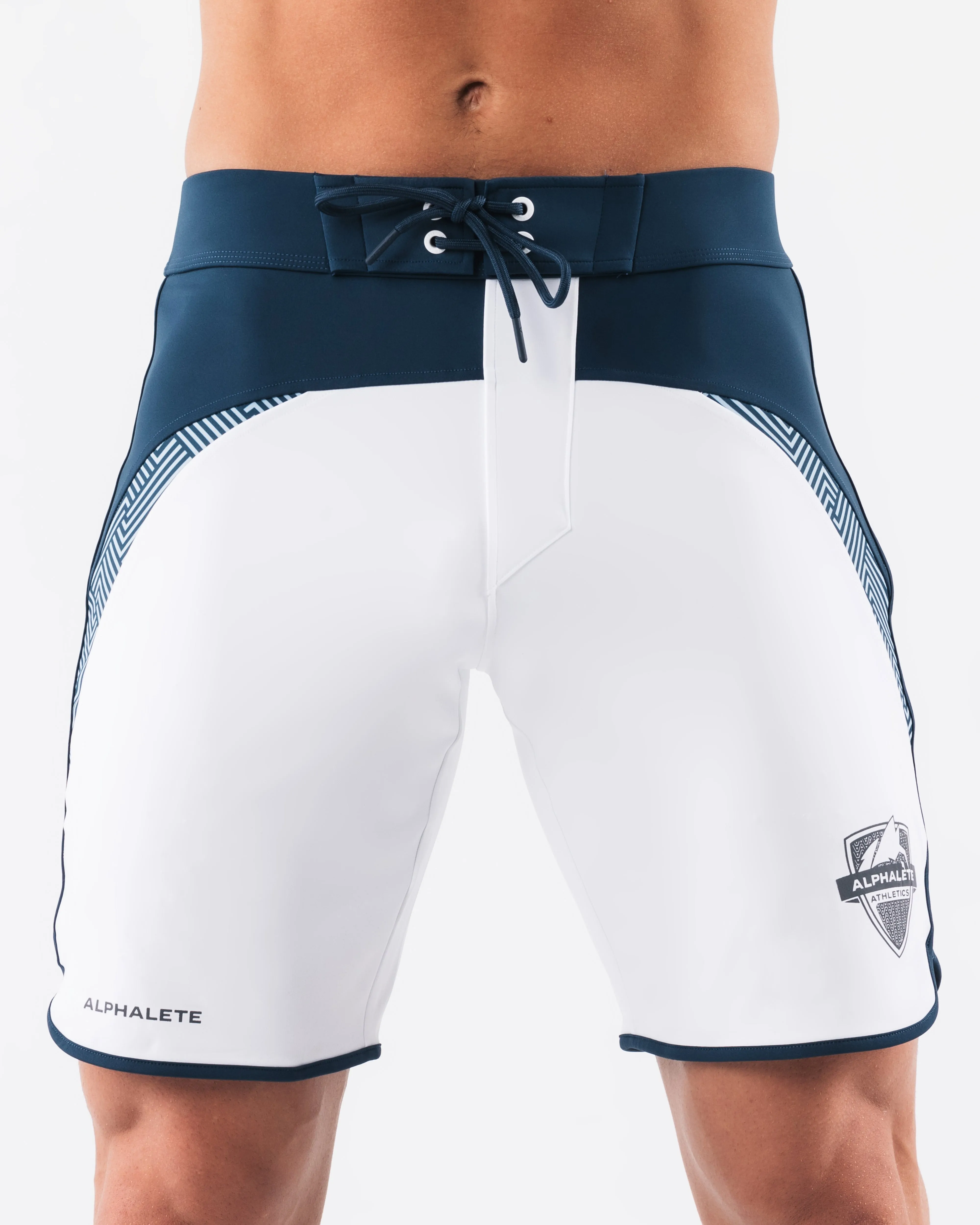 Crescent Boardshort - White Navy Alphalete Athletics