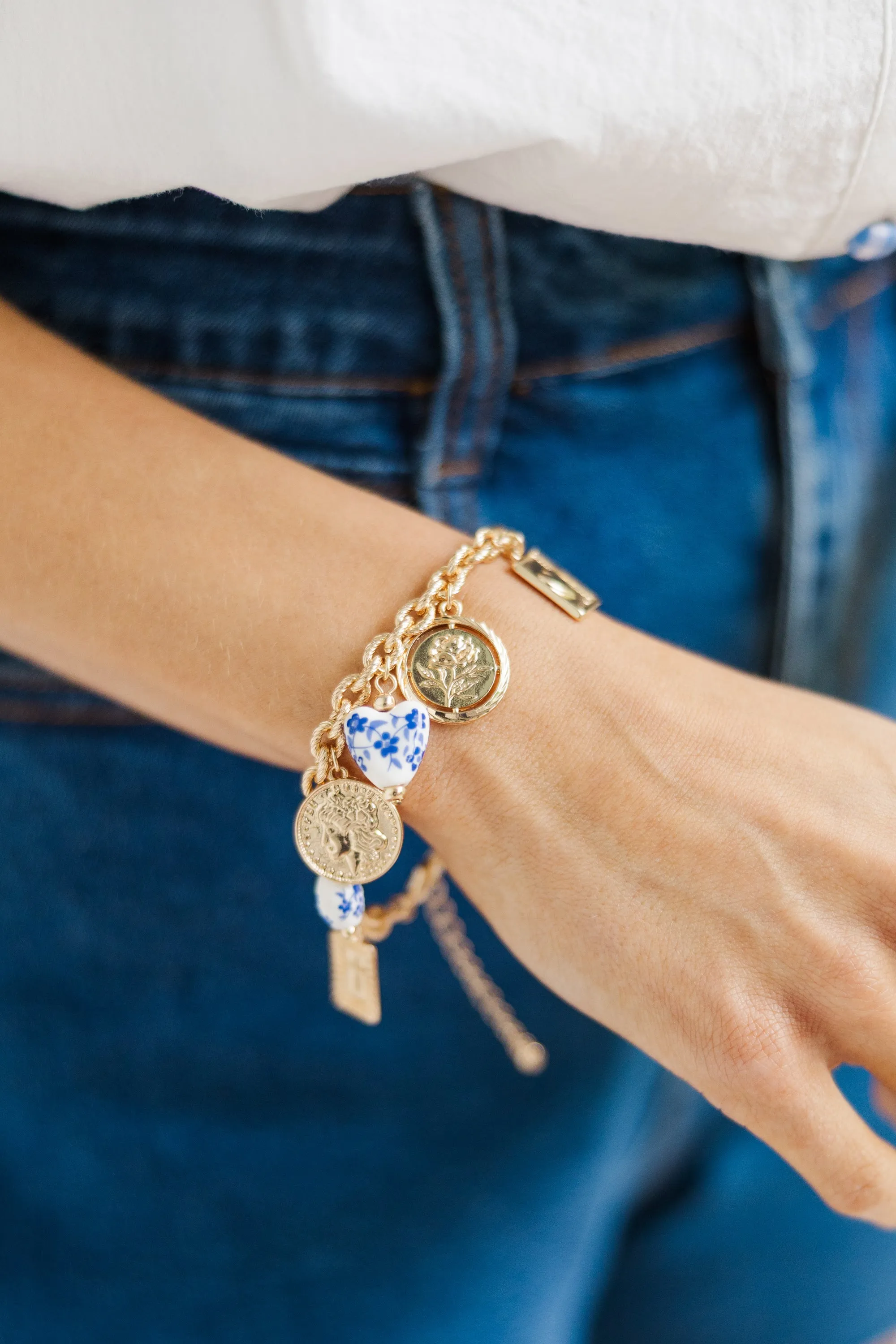 Cross My Heart Blue Charm Bracelet