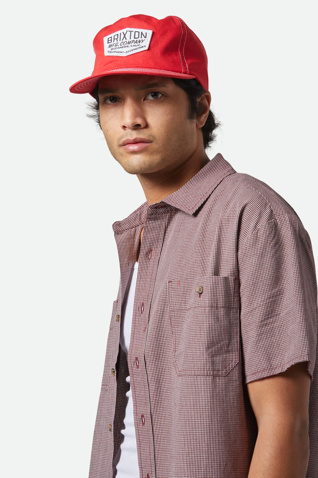 CRU Micro Plaid Relaxed S/S Shirt - Cordovan Red Micro Plaid Brixton