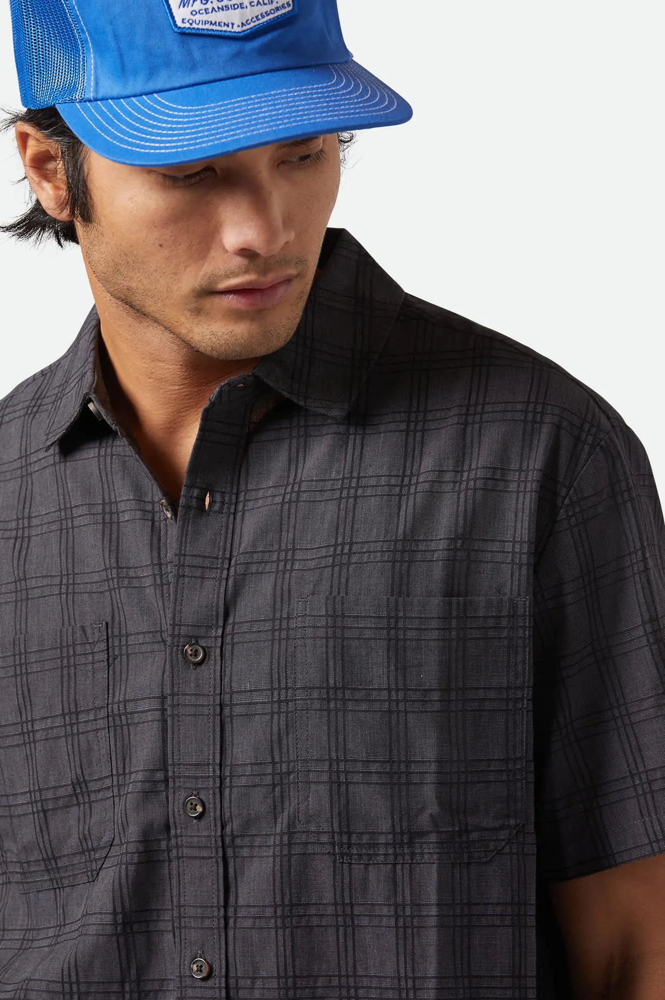 CRU Oxford Plaid Relaxed S/S Shirt - Charcoal/Black Plaid Brixton
