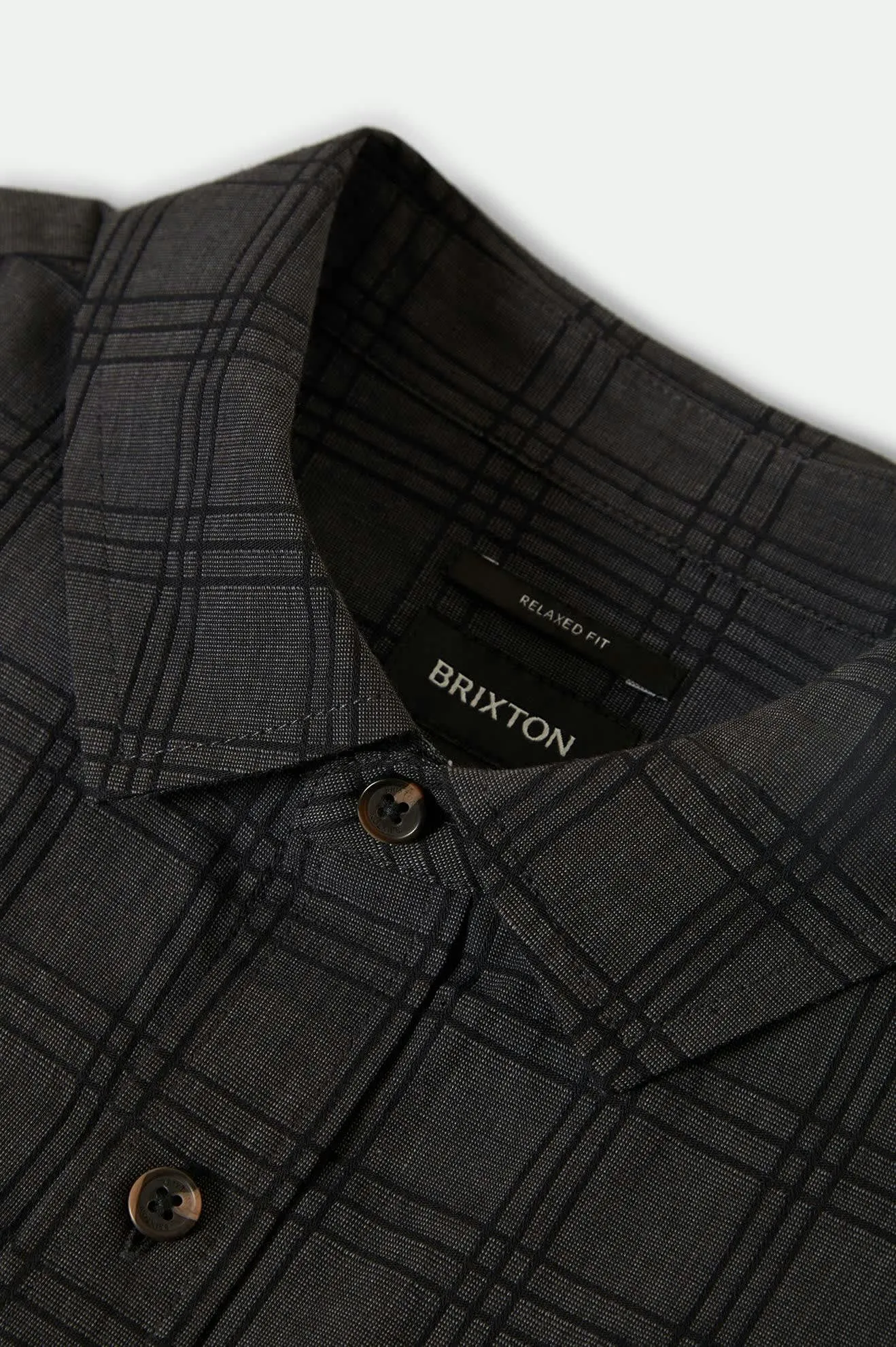 CRU Oxford Plaid Relaxed S/S Shirt - Charcoal/Black Plaid Brixton