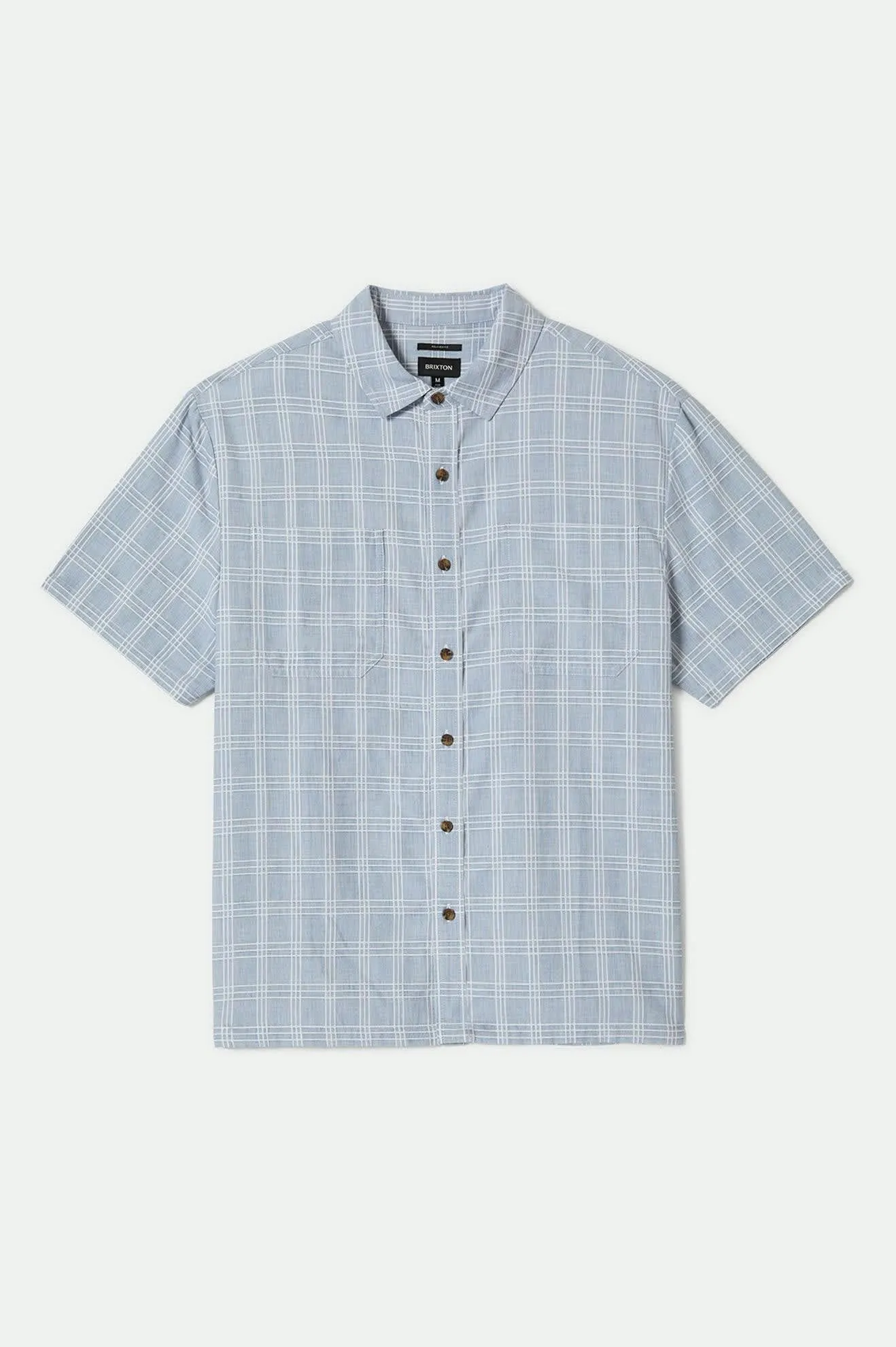 CRU Oxford Plaid Relaxed S/S Shirt - Light Blue/White Plaid Brixton