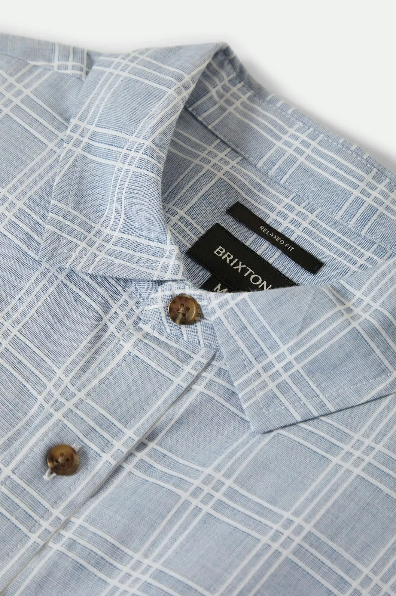 CRU Oxford Plaid Relaxed S/S Shirt - Light Blue/White Plaid Brixton