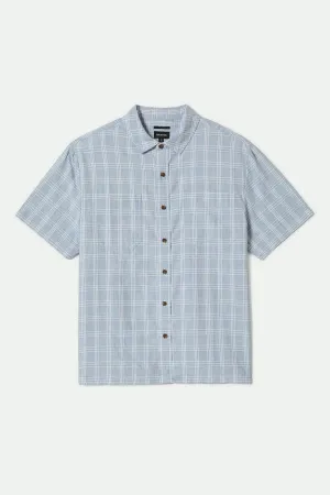 CRU Oxford Plaid Relaxed S/S Shirt - Light Blue/White Plaid Brixton