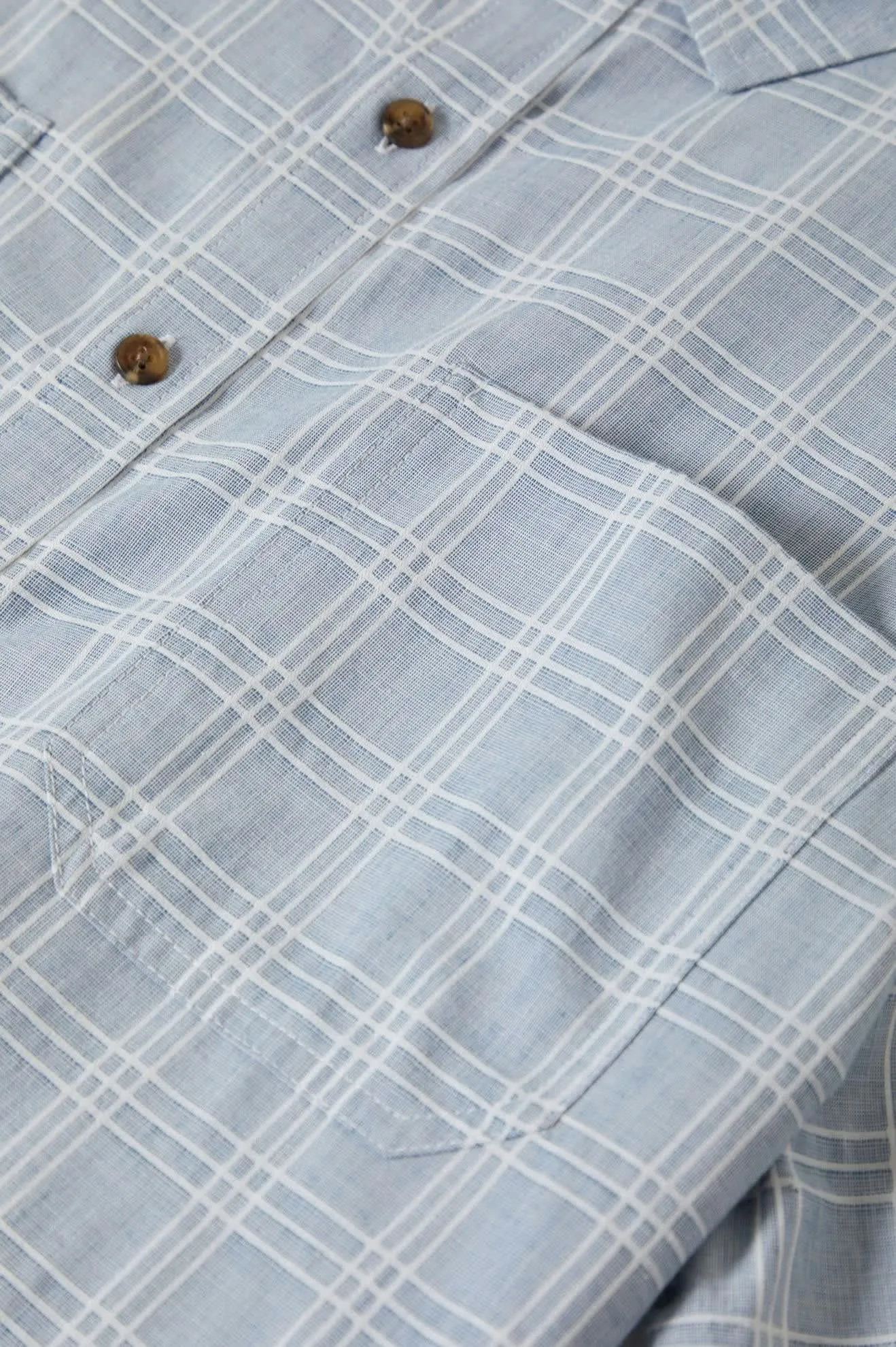 CRU Oxford Plaid Relaxed S/S Shirt - Light Blue/White Plaid Brixton