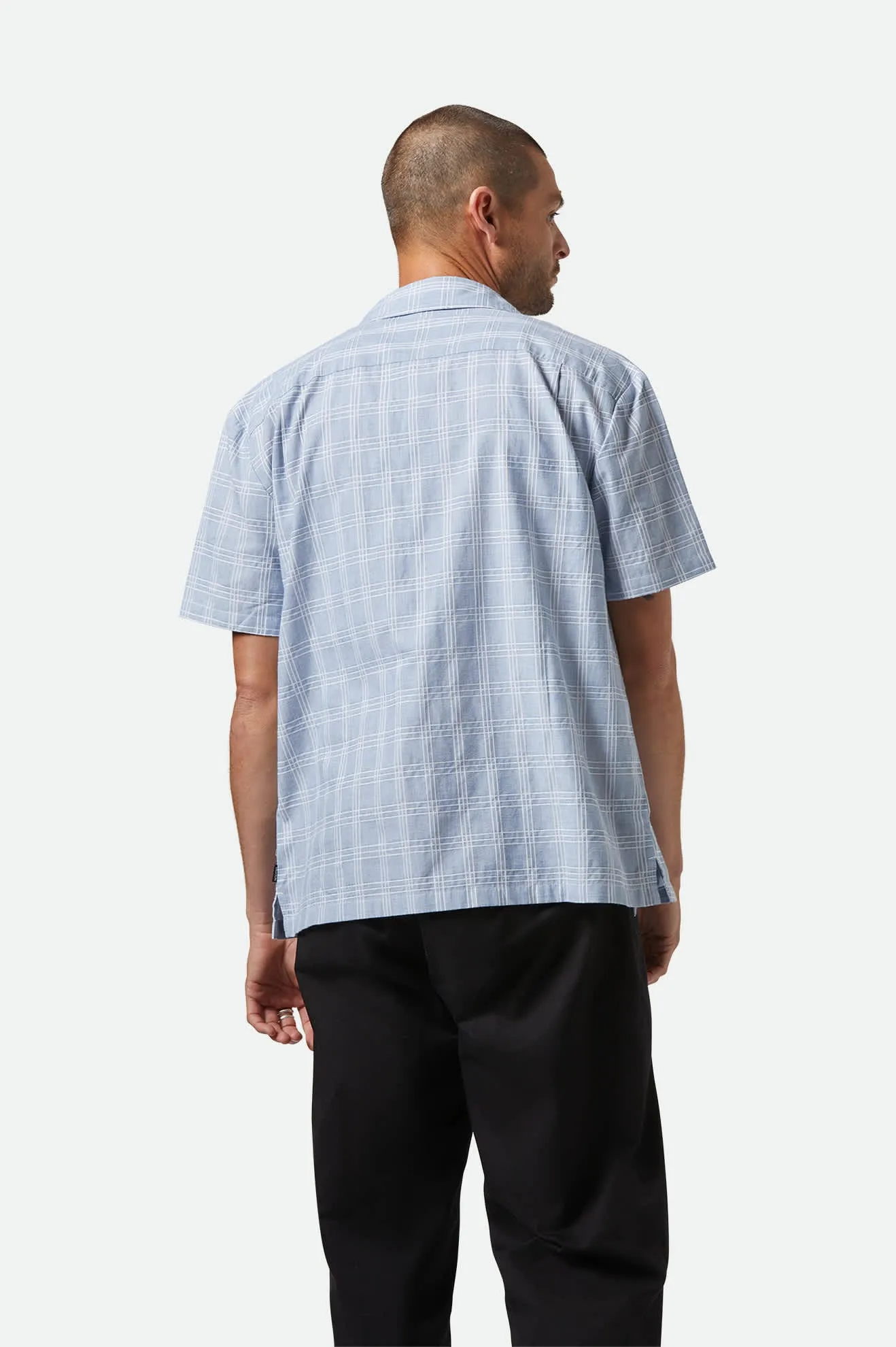 CRU Oxford Plaid Relaxed S/S Shirt - Light Blue/White Plaid Brixton