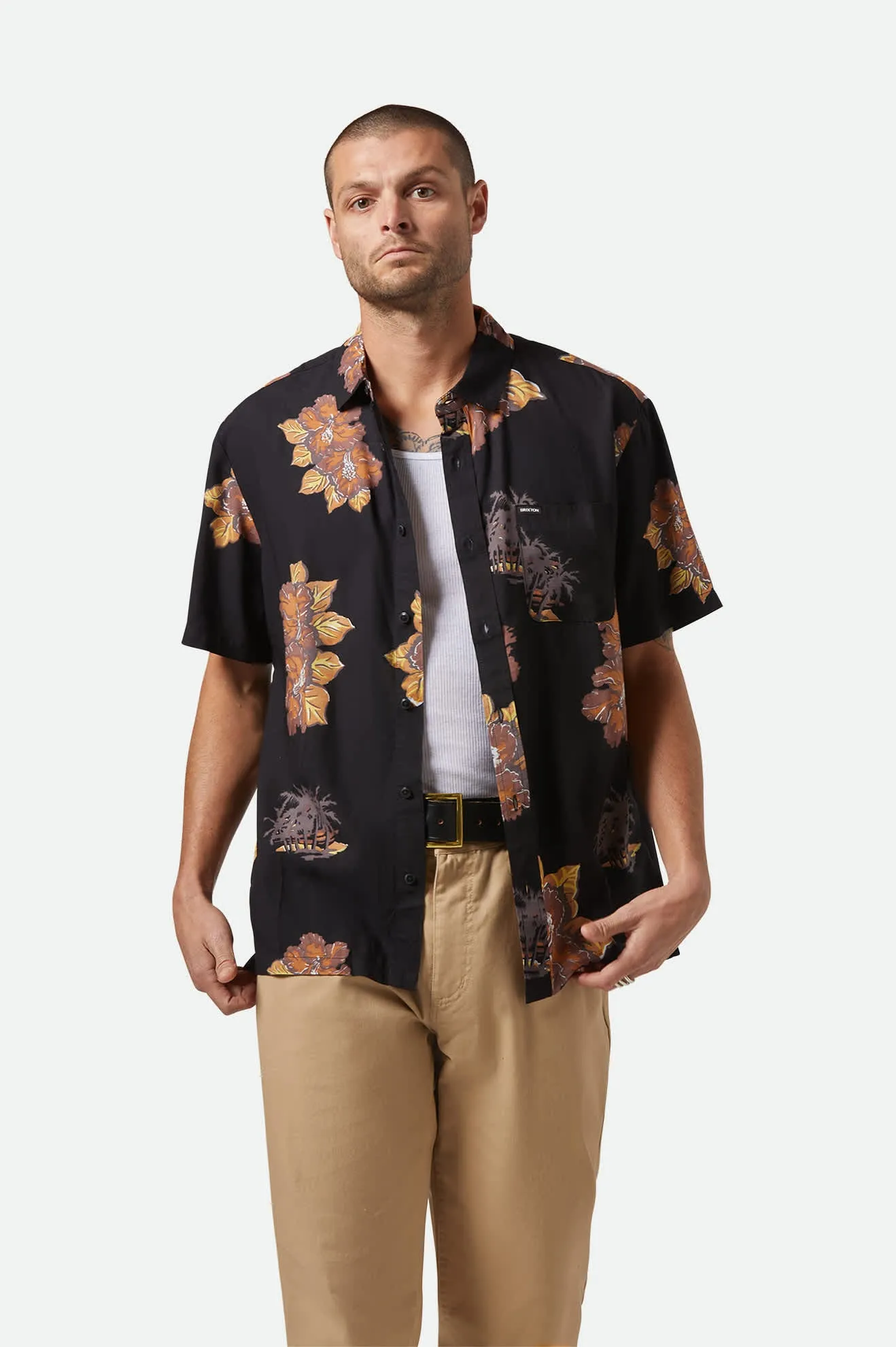 CRU Print Relaxed S/S Shirt - Washed Black/Charcoal Floral Brixton