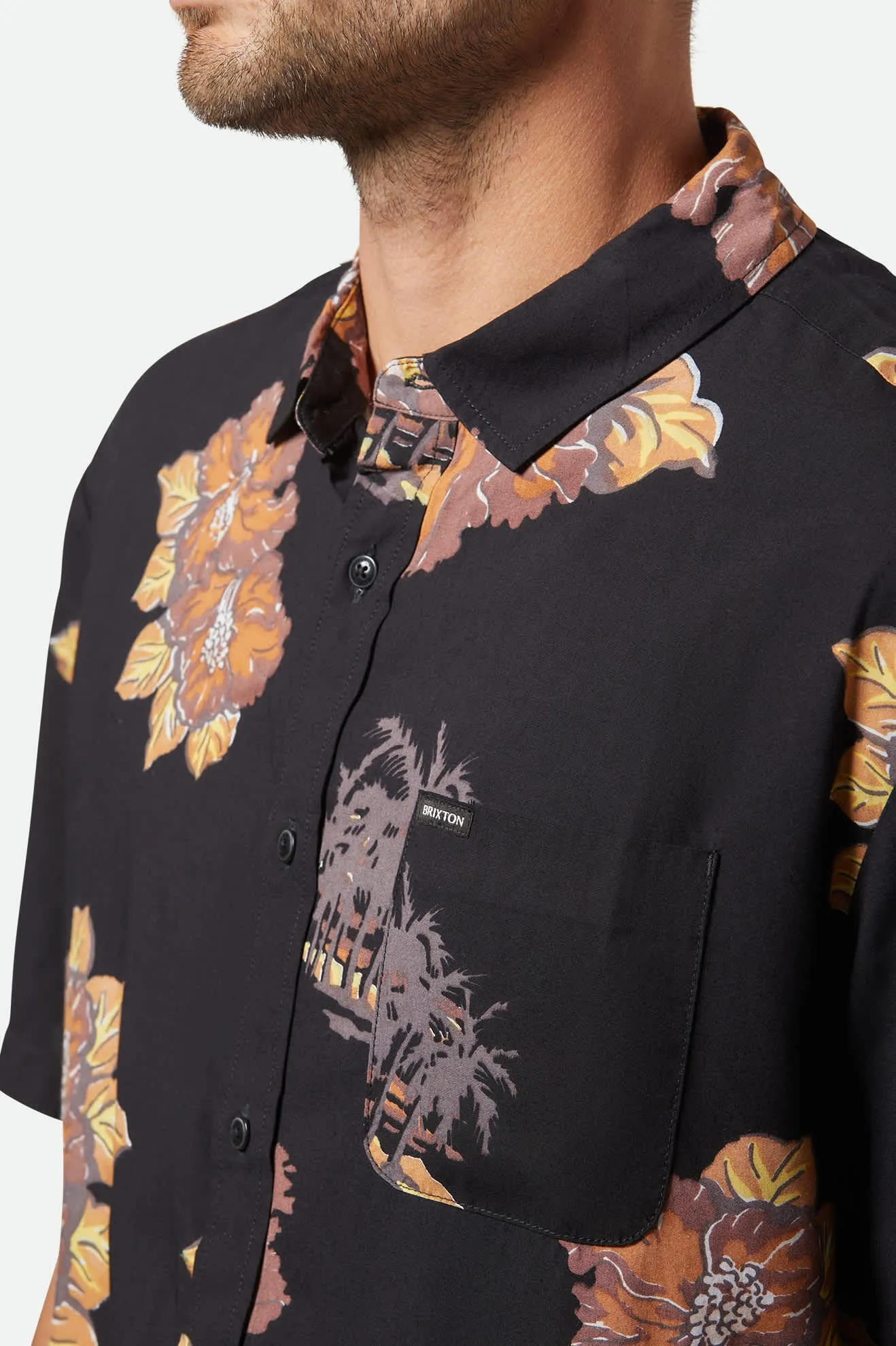 CRU Print Relaxed S/S Shirt - Washed Black/Charcoal Floral Brixton