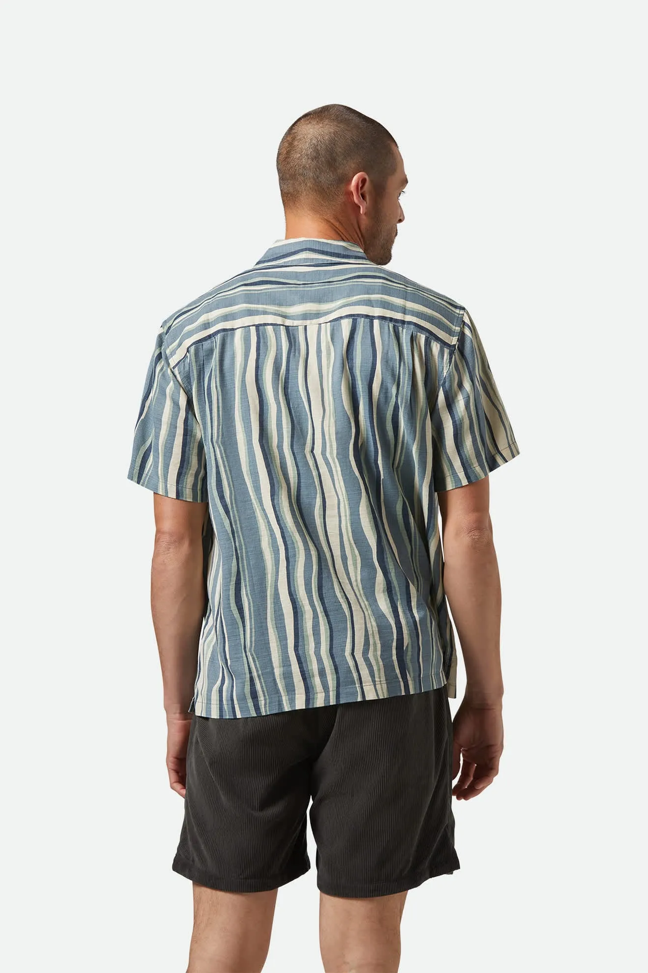 CRU Slub Relaxed S/S Shirt - Basalt Blue/Painterly Stripe Brixton