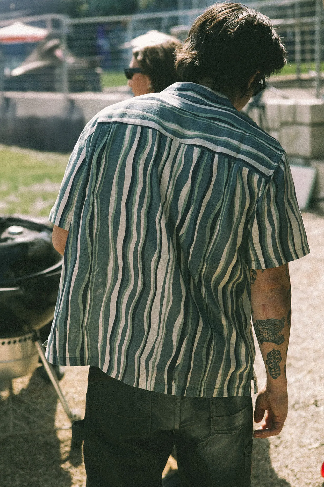 CRU Slub Relaxed S/S Shirt - Basalt Blue/Painterly Stripe Brixton