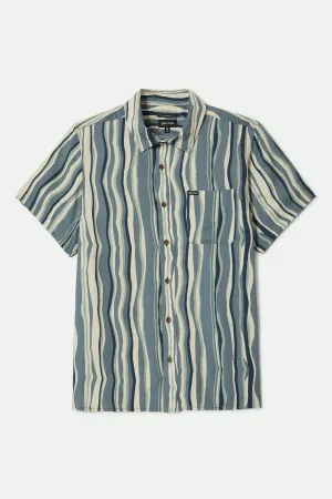 CRU Slub Relaxed S/S Shirt - Basalt Blue/Painterly Stripe Brixton