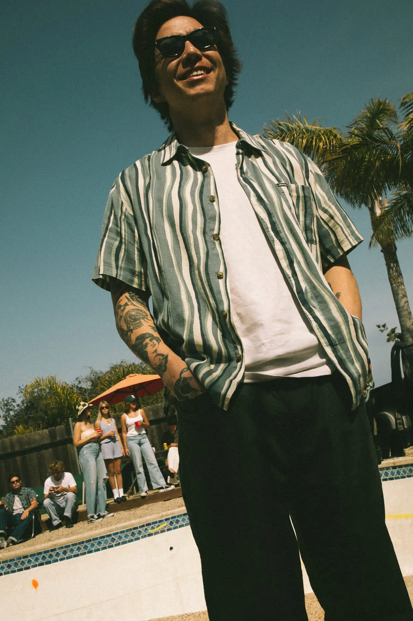 CRU Slub Relaxed S/S Shirt - Basalt Blue/Painterly Stripe Brixton
