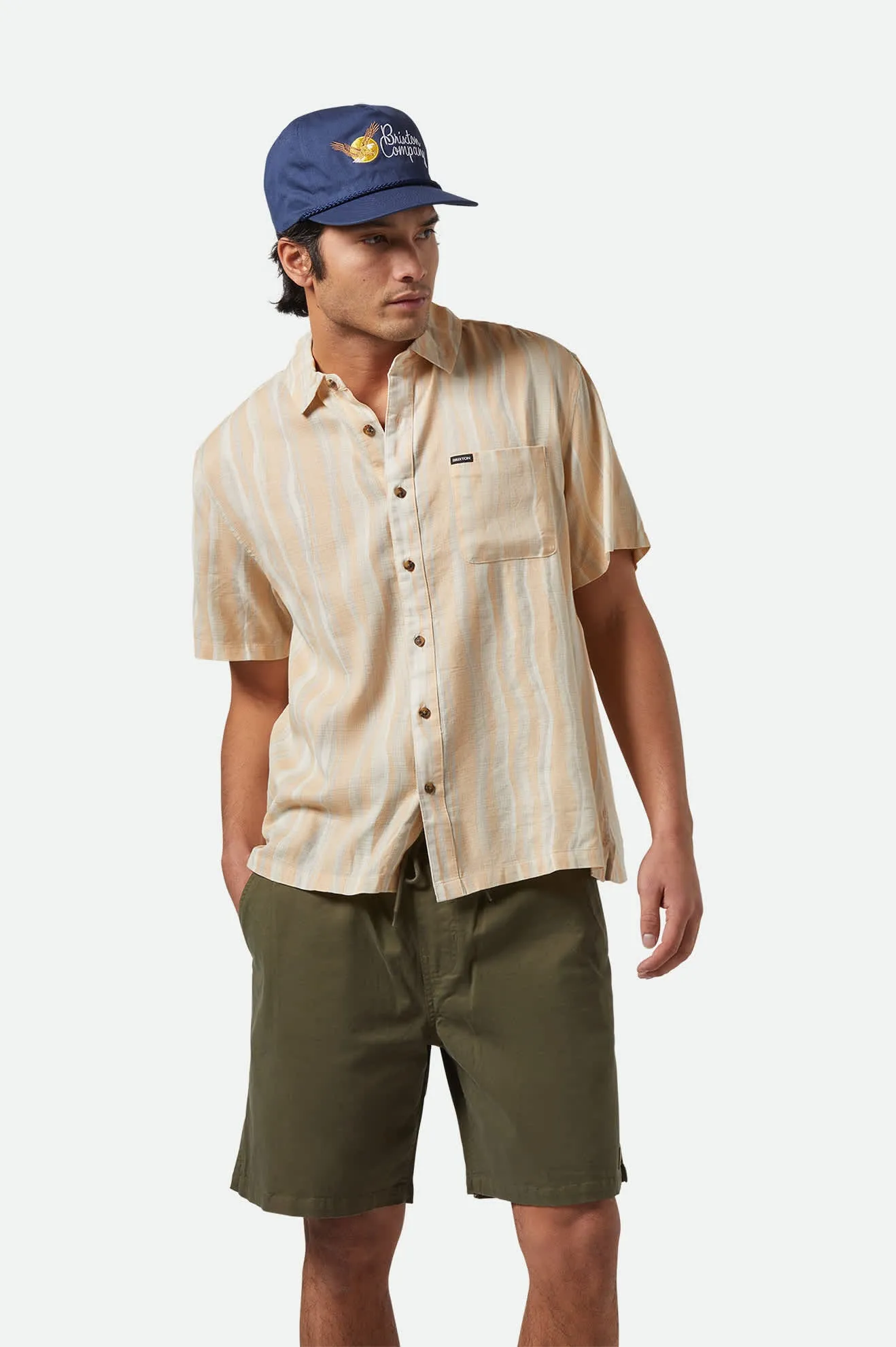 CRU Slub Relaxed S/S Shirt - Hazelnut/Painterly Stripe Brixton