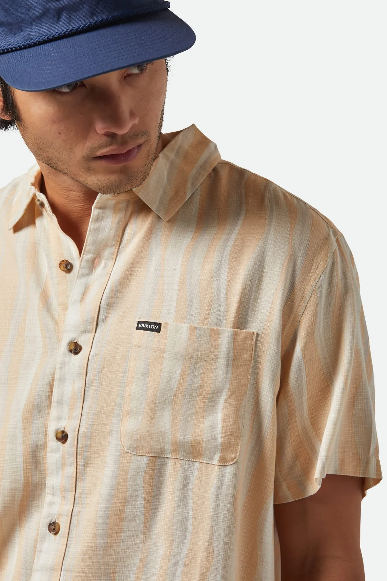 CRU Slub Relaxed S/S Shirt - Hazelnut/Painterly Stripe Brixton