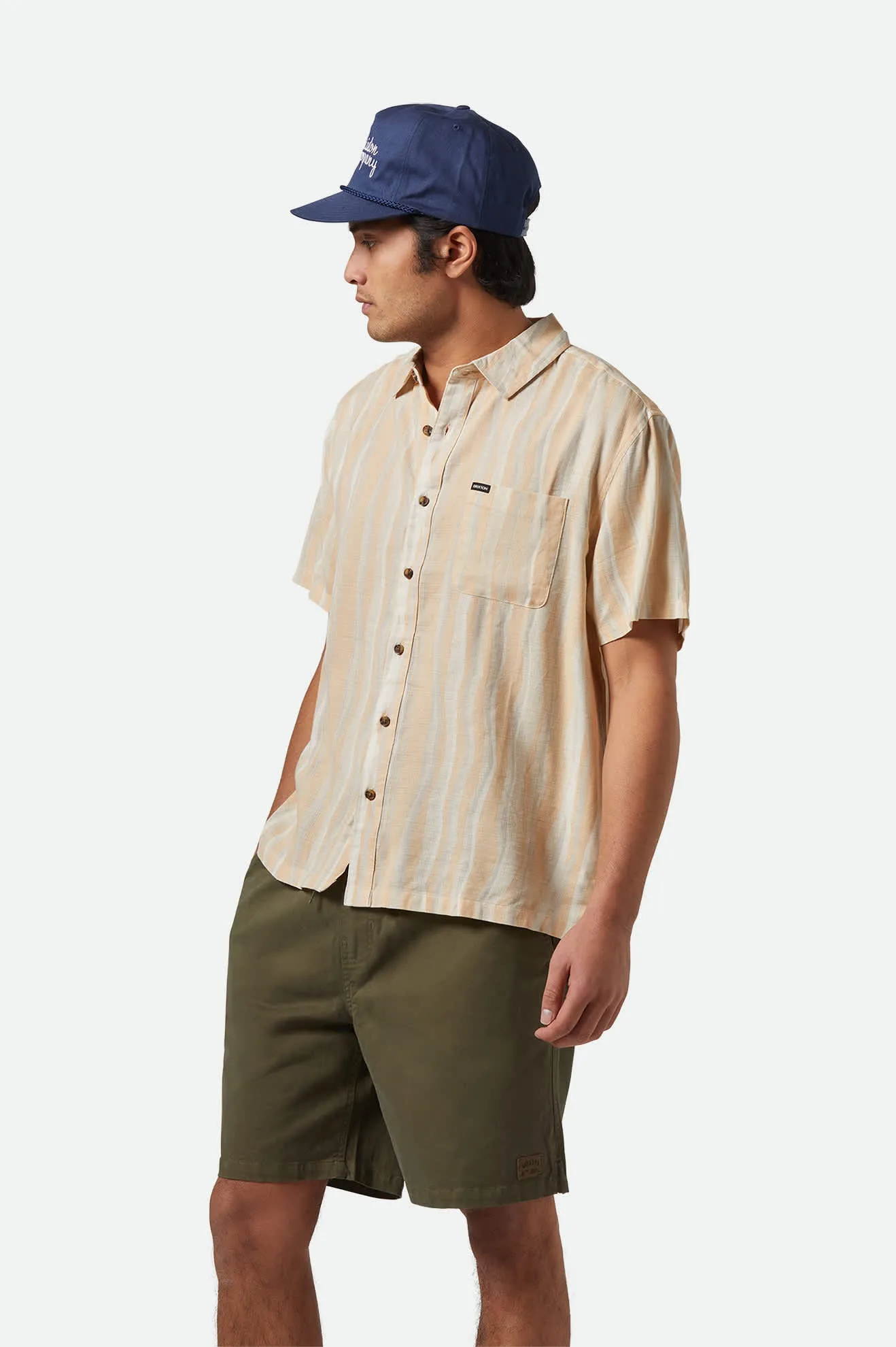 CRU Slub Relaxed S/S Shirt - Hazelnut/Painterly Stripe Brixton