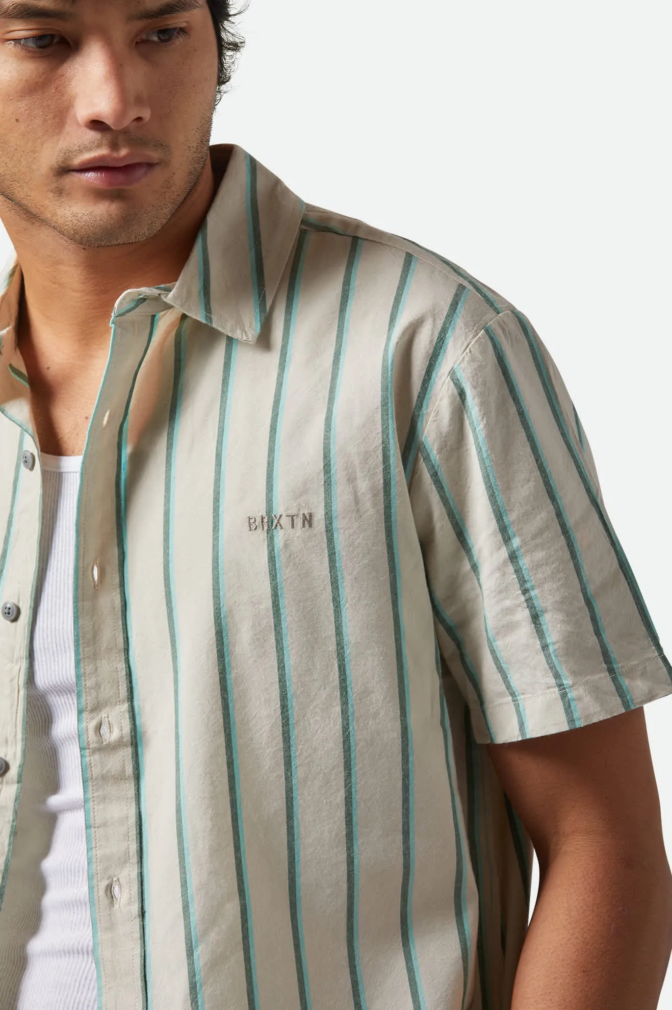 CRU Stripe Relaxed S/S Shirt - Beige/Pine Needle/Aquatic Green Brixton