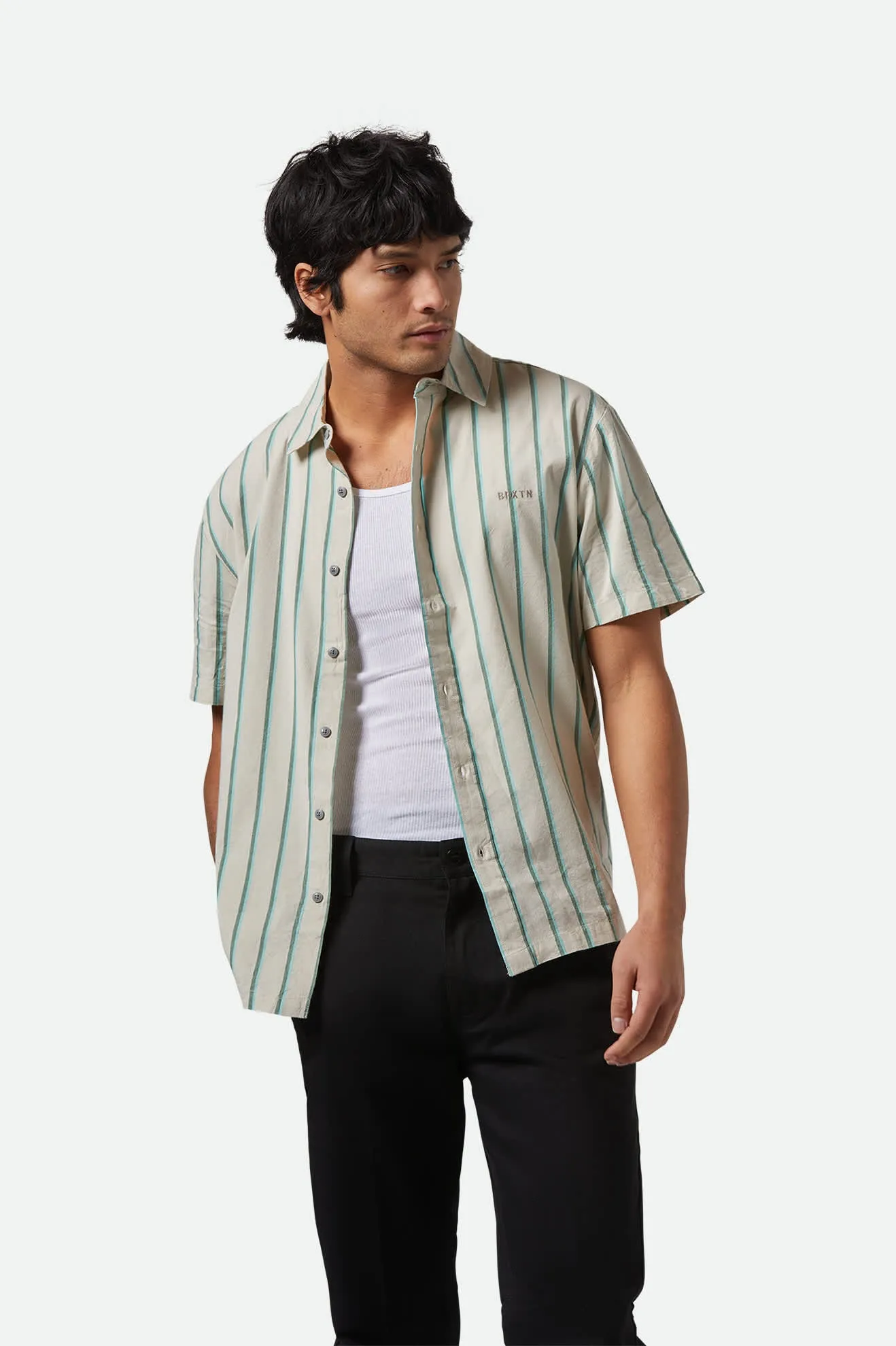 CRU Stripe Relaxed S/S Shirt - Beige/Pine Needle/Aquatic Green Brixton