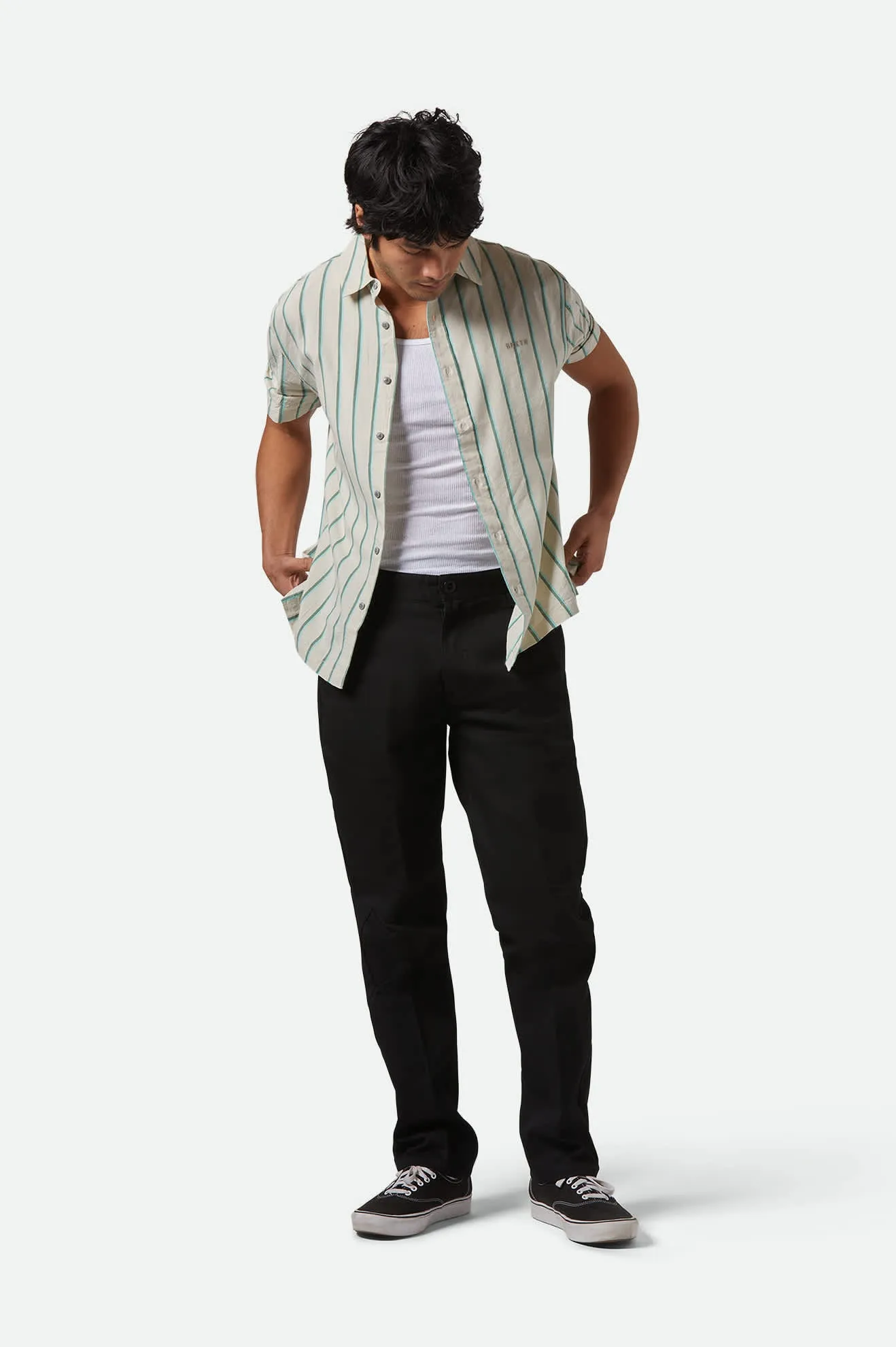 CRU Stripe Relaxed S/S Shirt - Beige/Pine Needle/Aquatic Green Brixton