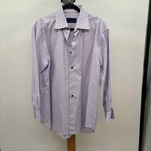 David Donahue Men's Size L Purple Cotton Checkered Long Sleeve Shirt