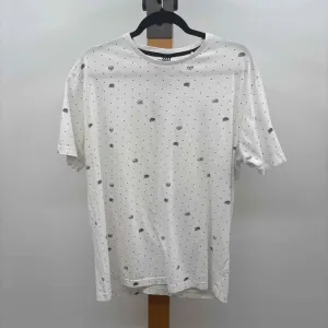 Denim & Flower Men's Size XL White Cotton dots Short Sleeve Shirt