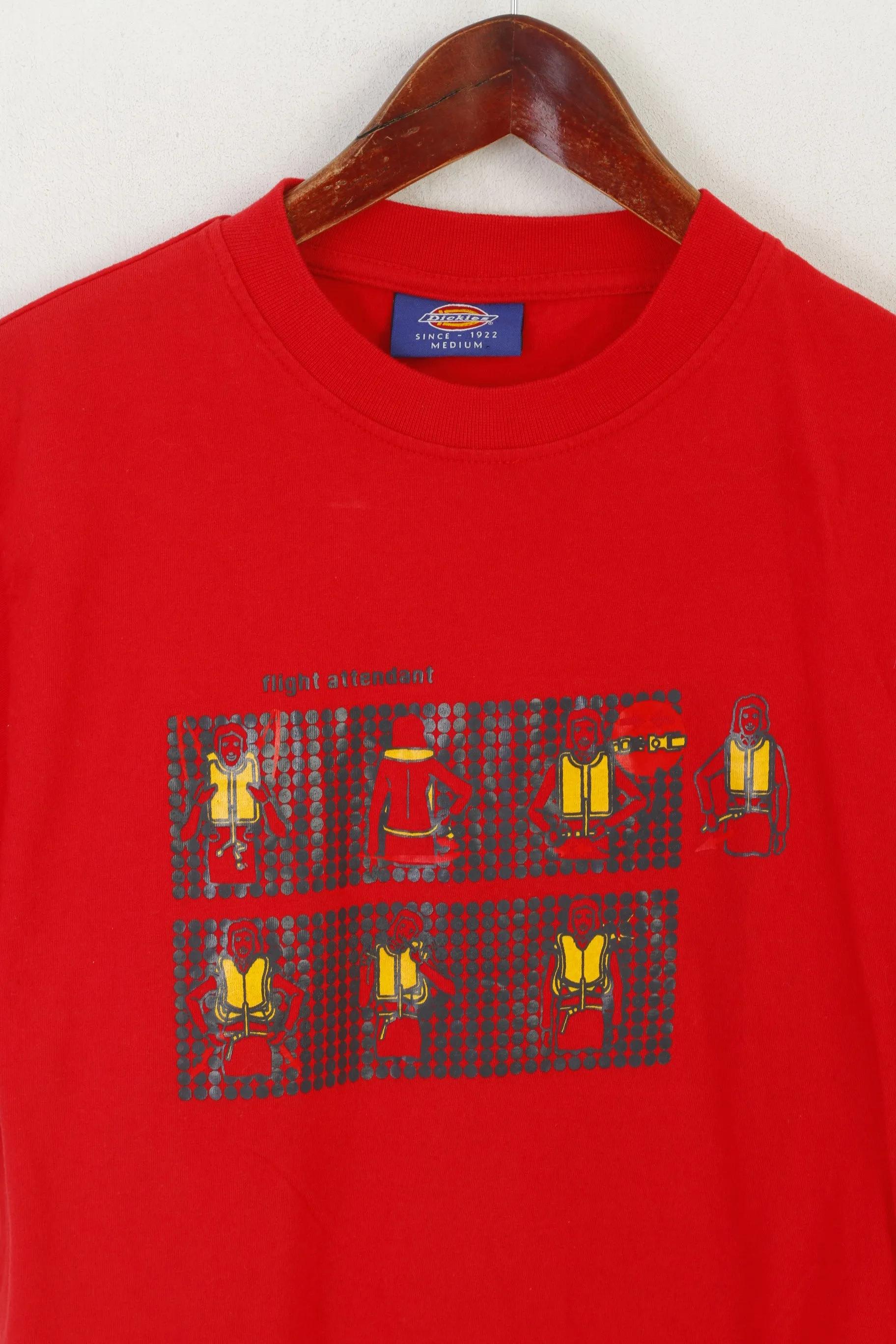 Dickies Men M Shirt Red Cotton Flight Attendant Graphic Vintage Crew Neck Top