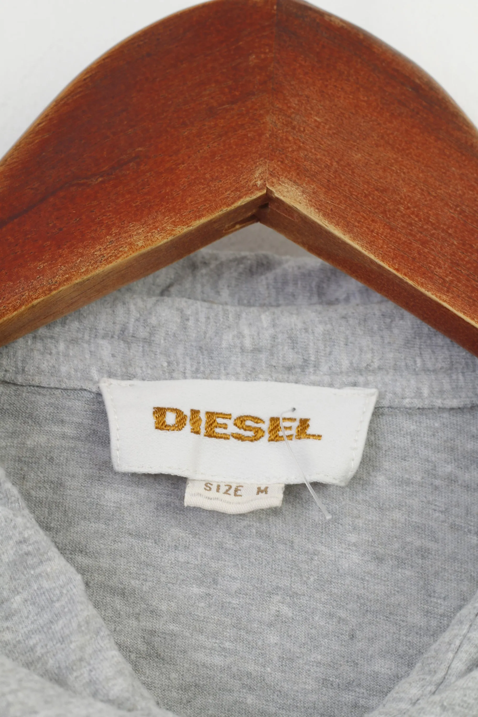 Diesel Men M Polo Shirt Grey Slim Cotton Detailed Buttons Collar Vintage Sportswear Top