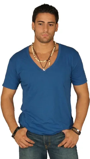 Dirtee Hollywood Mens Basic V-Neck Tee Blue