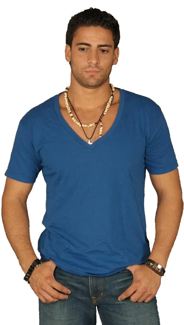 Dirtee Hollywood Mens Basic V-Neck Tee Blue