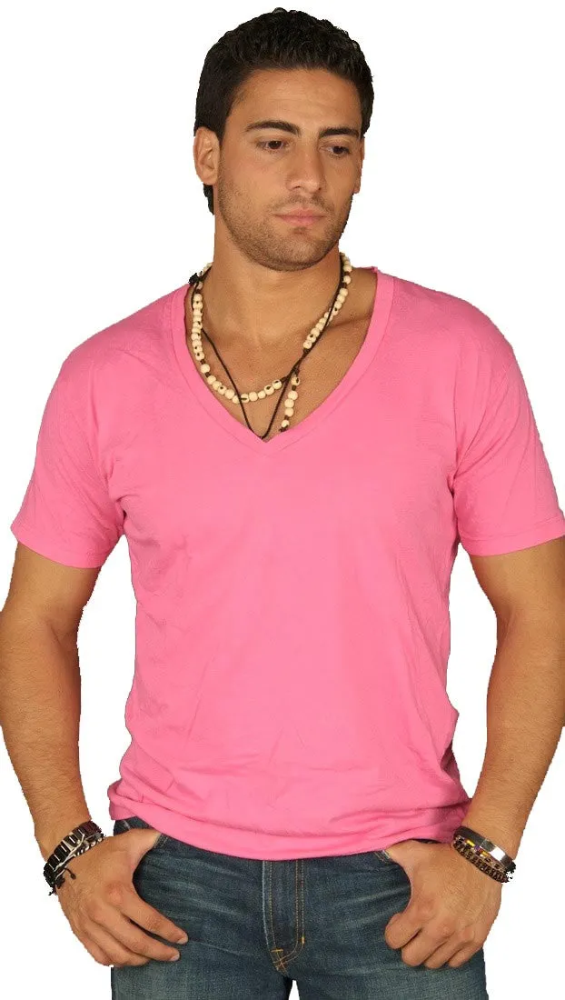 Dirtee Hollywood Mens Basic V-Neck Tee Pink