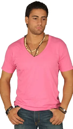 Dirtee Hollywood Mens Basic V-Neck Tee Pink