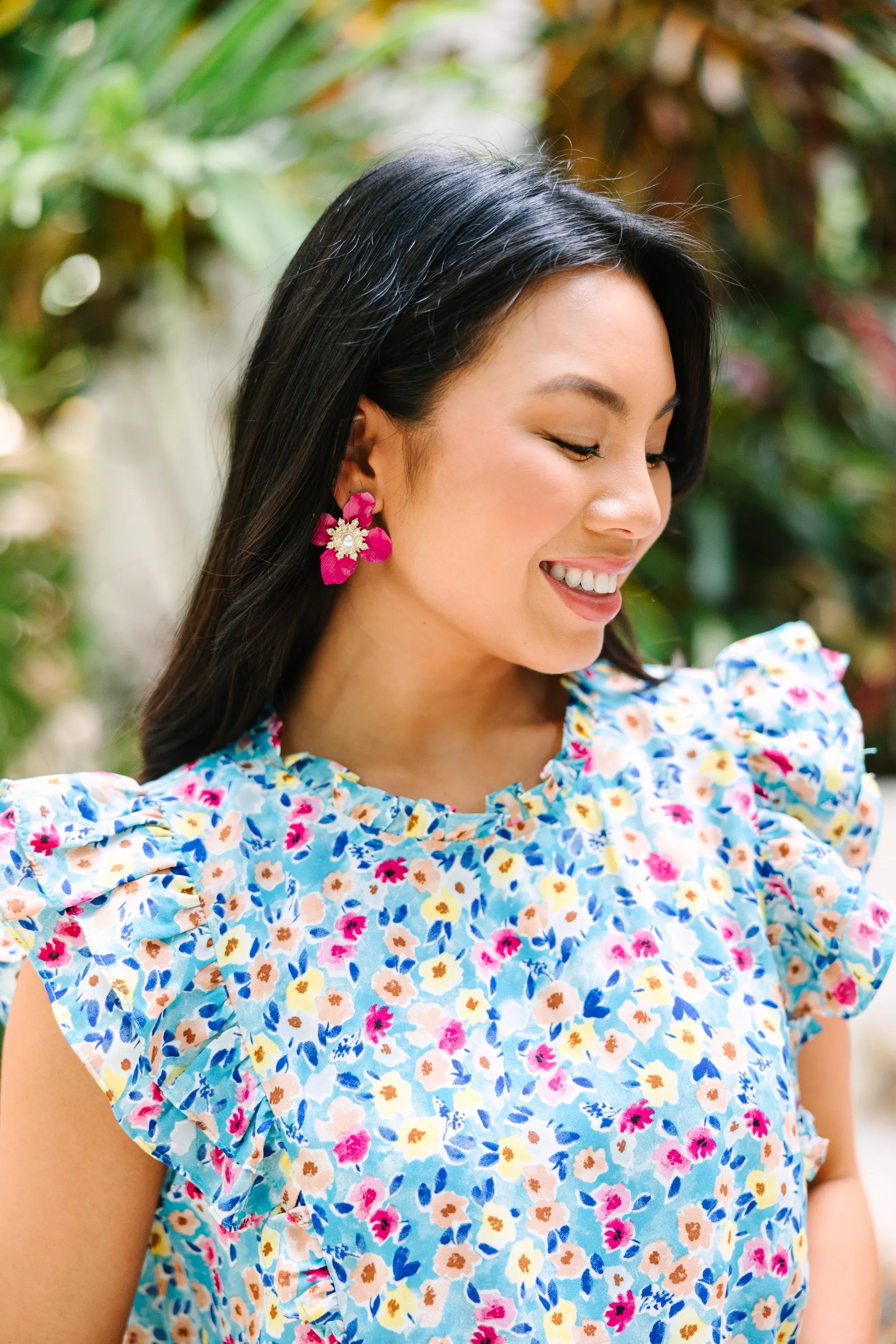 Do Your Part Hot Pink Flower Earrings